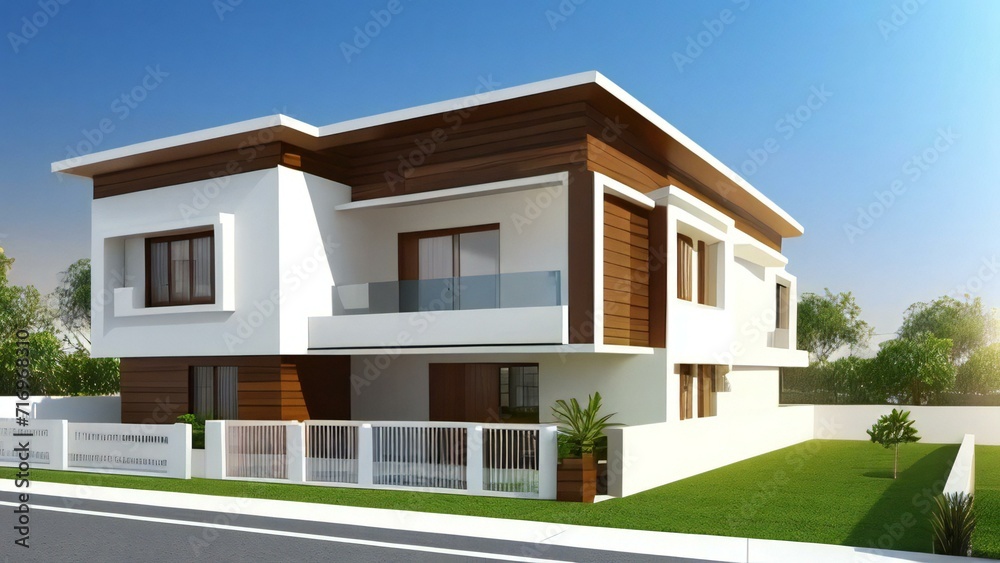 White architectural model of a house complemented by a gray backdrop. Concept for real estate or property.