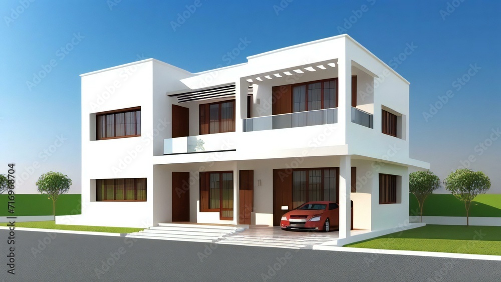 Architecture of 3d rendering modern house on white background. 3d illustration. concept for real estate or property