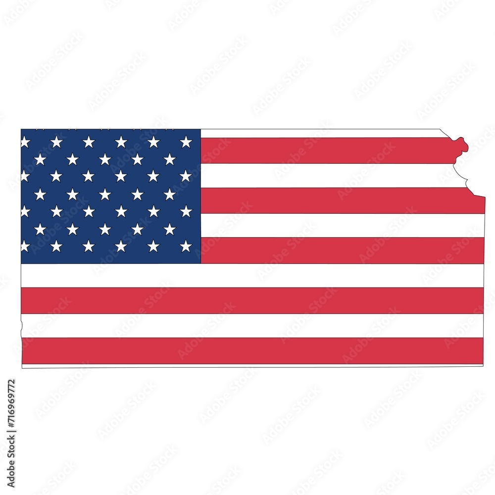 Fototapeta premium Outline of a map of the U.S. state of Kansas with a flag