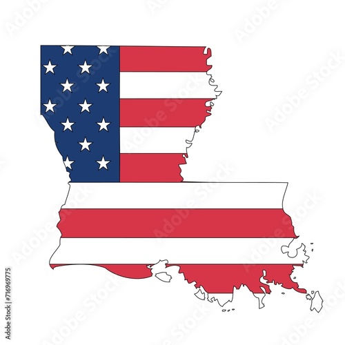 Outline of a map of the U.S. state of Louisiana with a flag