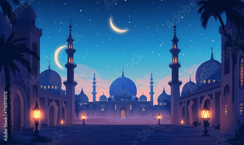 ramadan kareem vector background with mosques and minarets to the holiday Mubarak