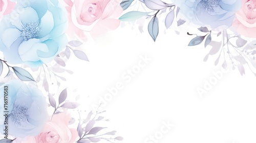 Watercolor frame with transparent rose flowers on pastel color. Generate AI image