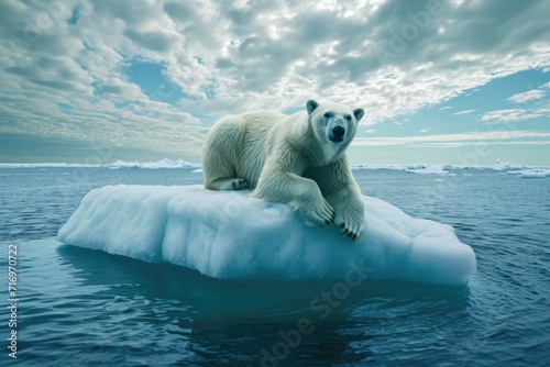 A polar bear sitting on top of an iceberg. Perfect for nature and wildlife themed projects