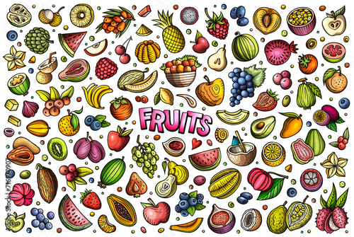 Fototapeta Naklejka Na Ścianę i Meble -  Fruits cartoon objects illustration