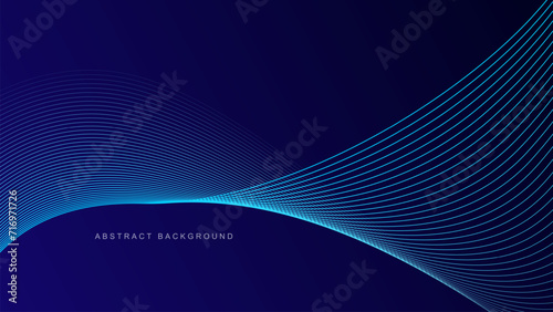 Abstract glowing wave lines on dark blue background. Dynamic wave pattern. Modern flowing wavy lines. Futuristic technology concept. Suit for banner, poster, cover, brochure, flyer, website