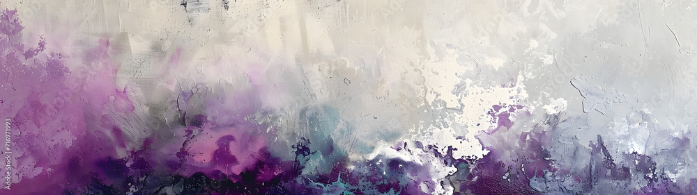 Painting of Purple and White Paint on Wall, Abstract Artwork Capturing Contrasting Colors