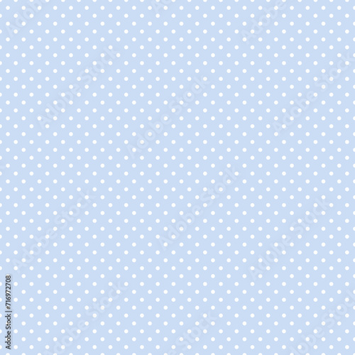 Blue and white polka dot pattern, seamless texture background. Minimal fashionable design. Polka dots trendy background, tile. For fabric pattern, card, decor, wrapping paper