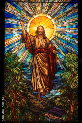 Stained glass in Catholic church in showing Christ 