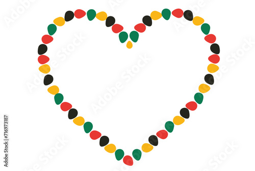 Black History Month Heart shape stroke,Black History Month  African colours, green, yellow, red,  illustration,Black History Month  Border And Frame.