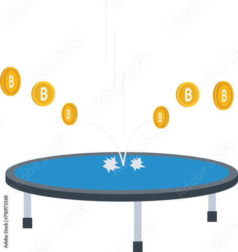 Bitcoin price rebound, Crypto currency bounce back to rising up, Falling down, Golden bitcoin bounce back, Rising up on price graph

