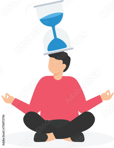 Patience time, practice to concentrate and wait for success, Being professional calm and mindfulness thinking, Endurance and relax, Sitting with sandglass, Head practicing patience and calm

