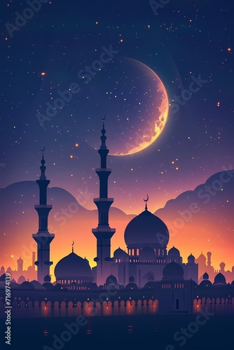 ramadan kareem vector background with mosques and minarets to the holiday Mubarak