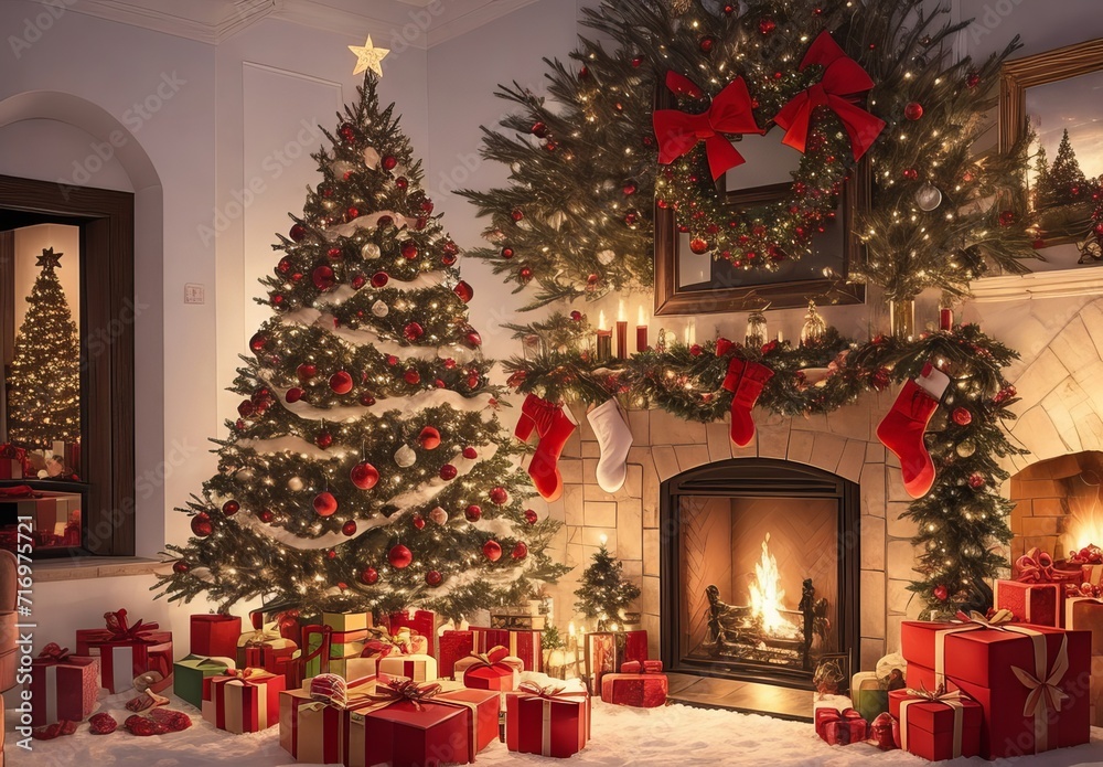interior christmas magic glowing tree fireplace interior christmas magic glowing tree fireplace