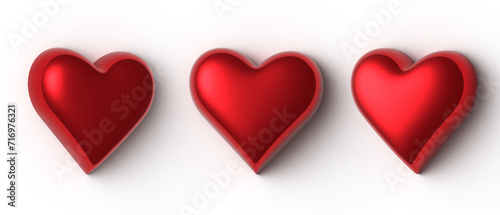 3D glossy metal red heart with shadow isolated on transparent background.