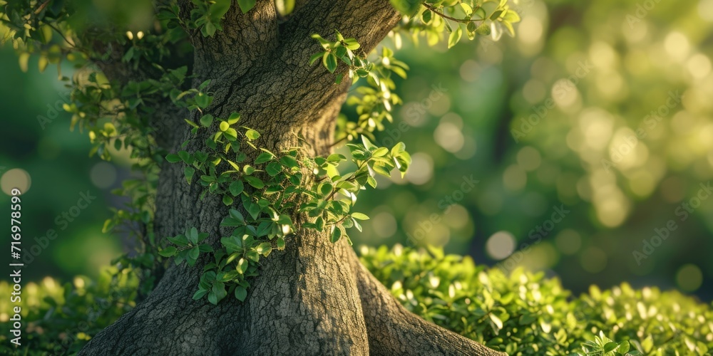 A close up image showcasing the vibrant green leaves of a tree. Perfect for nature enthusiasts or for use in environmental campaigns - obrazy, fototapety, plakaty 