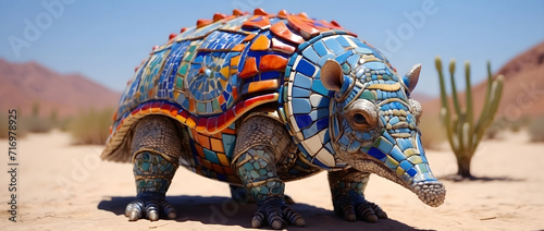 An artistic armadillo in the desert. photo