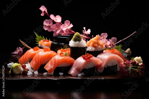 Cuisine du Japon, des sushis sur un fond noir