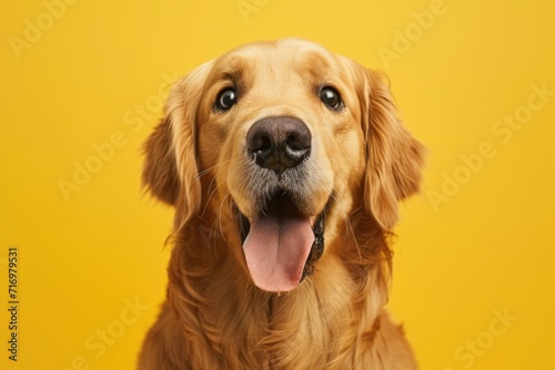 Close-up shot of a dog against a vibrant yellow background. Perfect for pet-related designs and advertisements