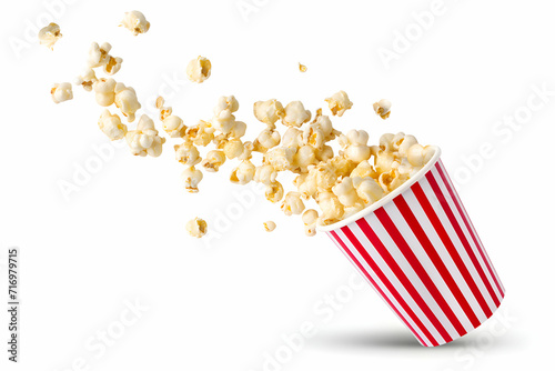 Blurry View of Popcorn in a Paper Cup on White Isolated Background