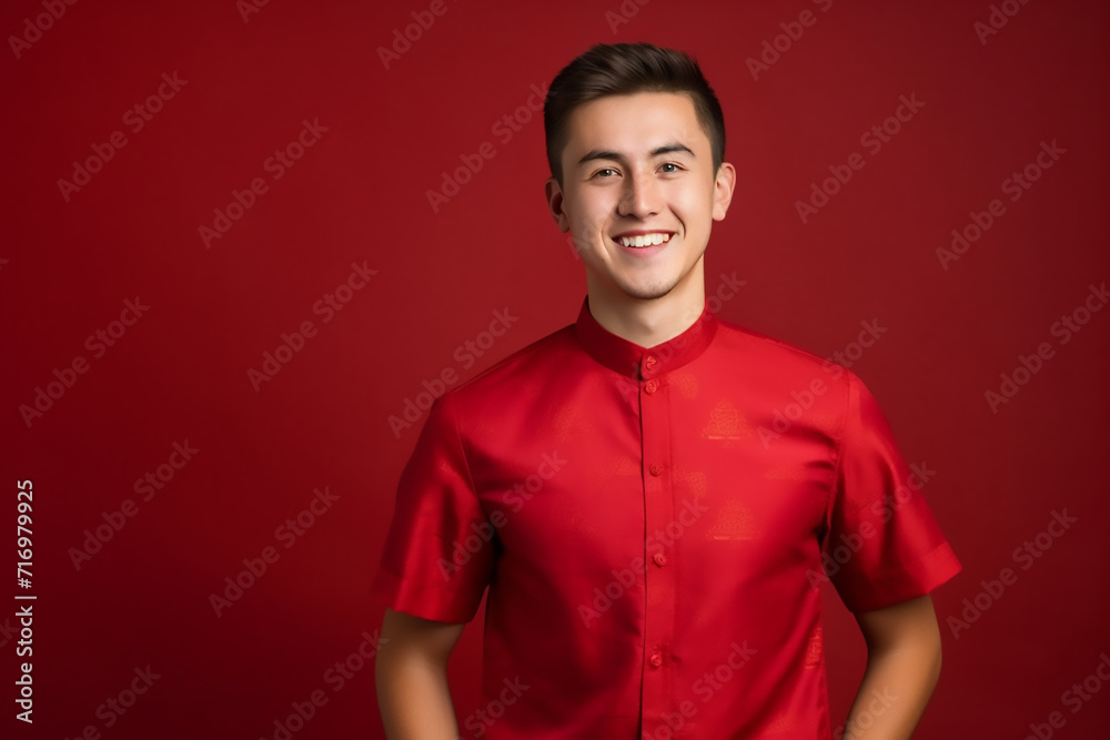 portrait of a man wearing red Chinese clothing to commemorate Chinese New Year with generative ai portrait of a man wearing red Chinese clothing to commemorate Chinese New Year with generative ai