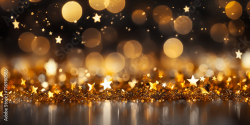 Magical golden bokeh with sparkling stars creating a festive and enchanting atmosphere for celebrations and holidays