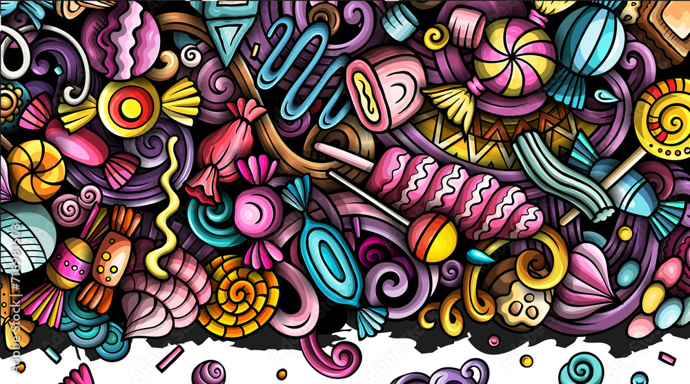 Fototapeta premium Candies cartoon doodle banner