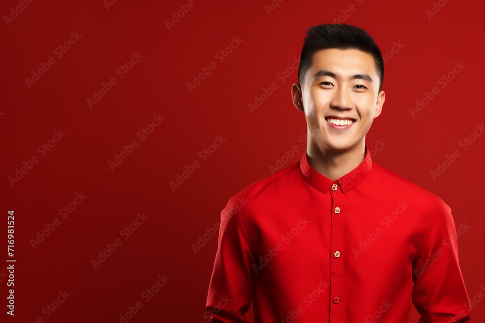 portrait of a man wearing red Chinese clothing to commemorate Chinese New Year with generative ai portrait of a man wearing red Chinese clothing to commemorate Chinese New Year with generative ai