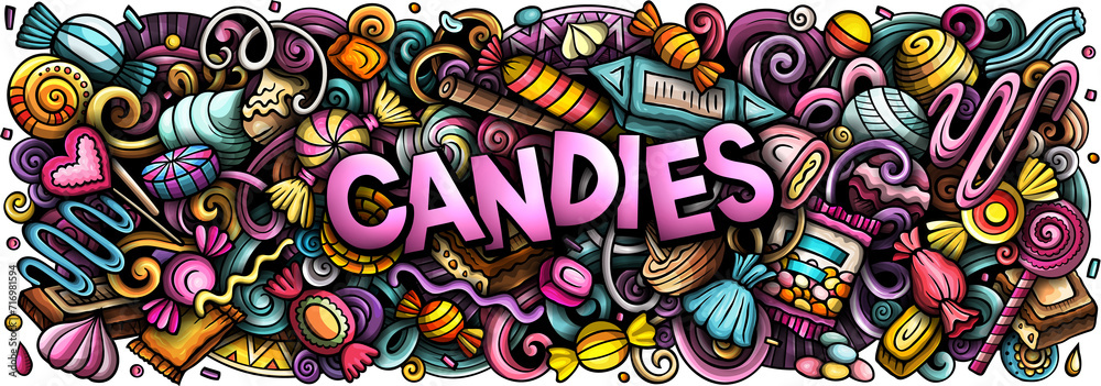 Candies cartoon doodle banner illustration