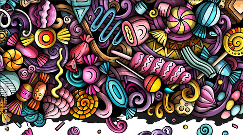 Candies cartoon doodle banner © balabolka
