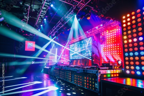 Vibrant Led Panels Set On Stage Amidst Laser Lights And Holographic Displays