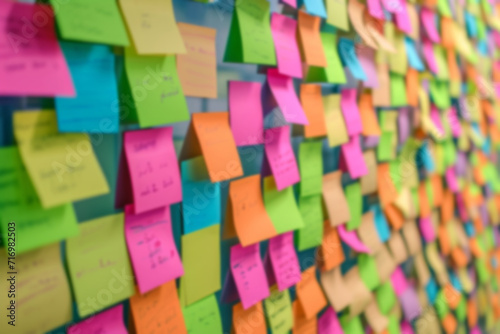 Blurred Colorful Sticky Notes On Board Create Organized And Vibrant Office Space