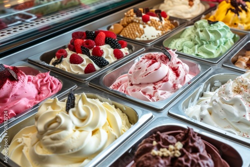 Delicious Selection Of Handcrafted Italian Gelato In Variety Of Flavors © Anastasiia