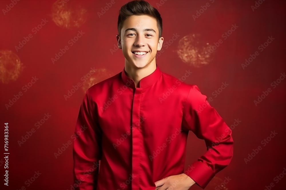 portrait of a man wearing red Chinese clothing to commemorate Chinese New Year with generative ai portrait of a man wearing red Chinese clothing to commemorate Chinese New Year with generative ai
