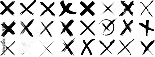 Hand drawn cross marks vector set, diverse styles, brush stroke, chalk, sketch. Ideal for error messages, voting, exams. Unique X icons symbolizing error, rejection, no