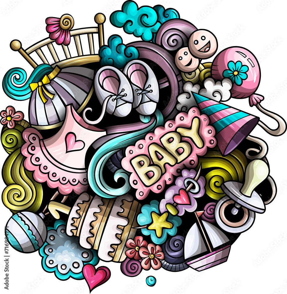Baby doodle funny cartoon background