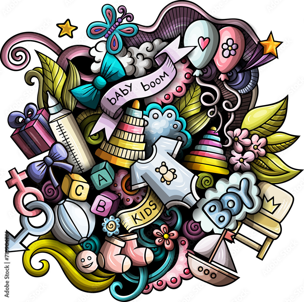 Baby doodle funny cartoon background Baby doodle funny cartoon background