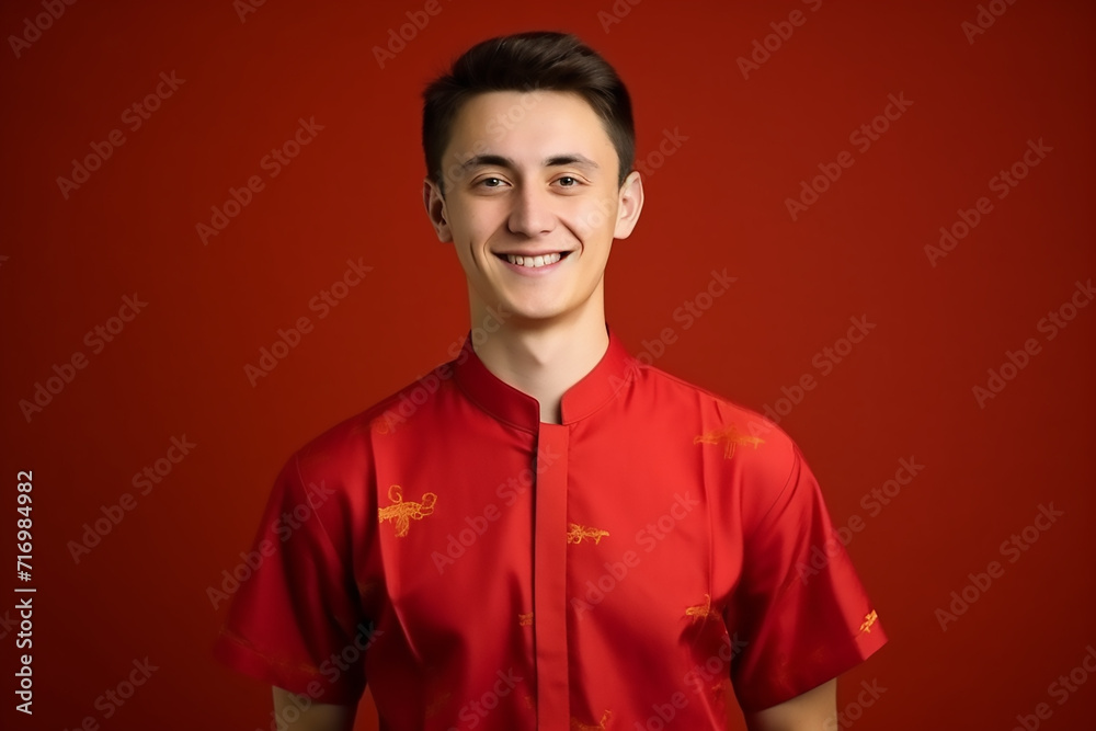 portrait of a man wearing red Chinese clothing to commemorate Chinese New Year with generative ai portrait of a man wearing red Chinese clothing to commemorate Chinese New Year with generative ai