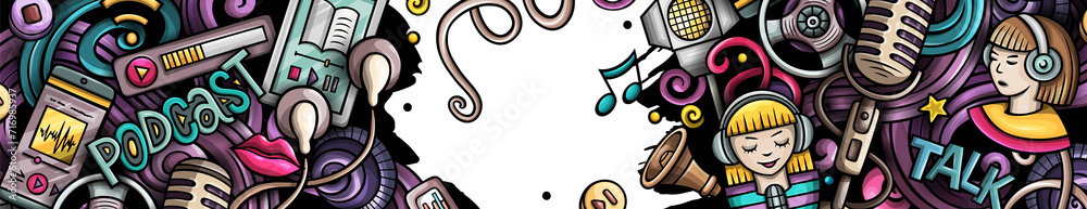 Audio content, podcast, radio, audiobook doodle Audio content, podcast, radio, audiobook doodle
