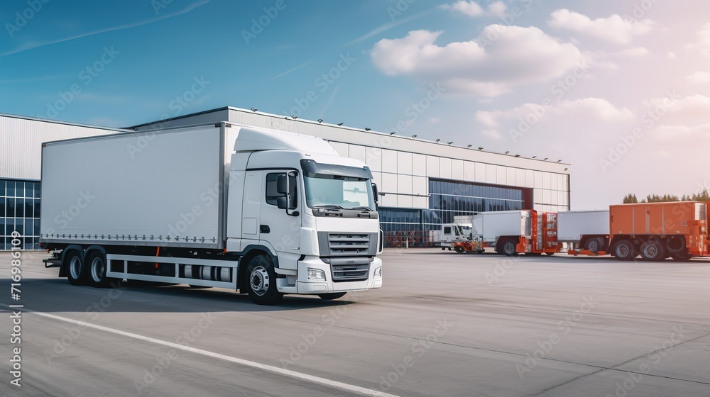 Trucks loading at a depot of a forwarding agency - Transport and logistics in goods trade ai generated image
