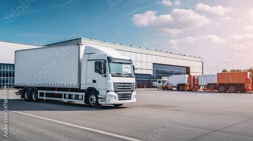 Trucks loading at a depot of a forwarding agency - Transport and logistics in goods trade ai generated image photo