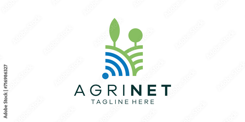 logo design combining signal shapes with agriculture. logo design minimalist line. - obrazy, fototapety, plakaty 