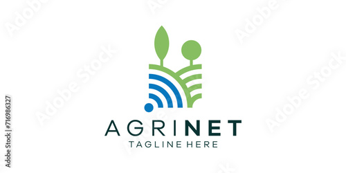 logo design combining signal shapes with agriculture. logo design minimalist line.