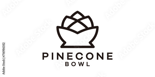 logo design combining the shape of a pine cone with a bowl, minimalist line logo design.