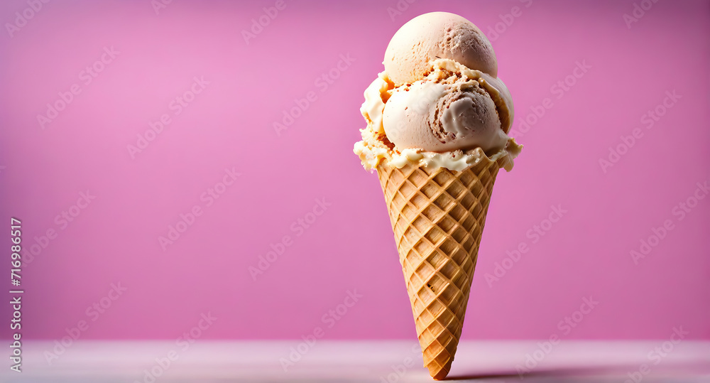 Ice cream delight: Waffle cone with creamy goodness Ice cream delight: Waffle cone with creamy goodness