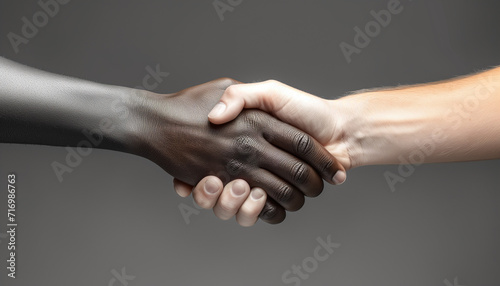 Racial discrimination. Handshake between a black and white human. Unity to Fight against racism and racial discrimination. Promotion of Equality diversity inclusion affirmative action