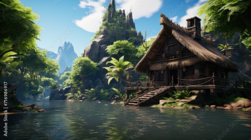 Trophical village on the bank of river UHD wallpaper Trophical village on the bank of river UHD wallpaper