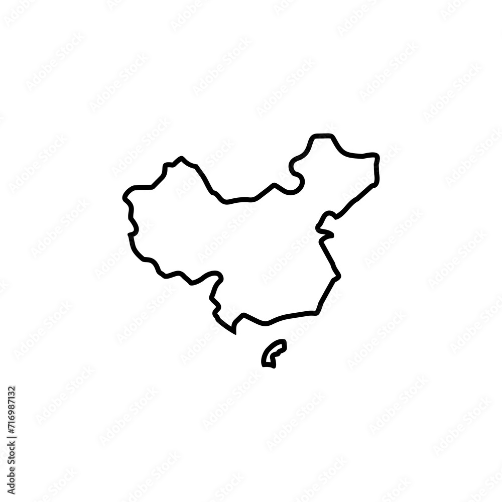 China map black and linear icon isolated on white background  