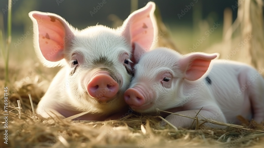 A pig caressing its calf beautiful image Ai generated art A pig caressing its calf beautiful image Ai generated art