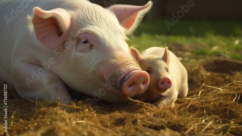 A pig caressing its calf beautiful image Ai generated art