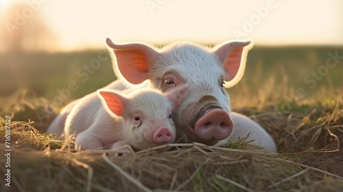 A pig caressing its calf beautiful image Ai generated art